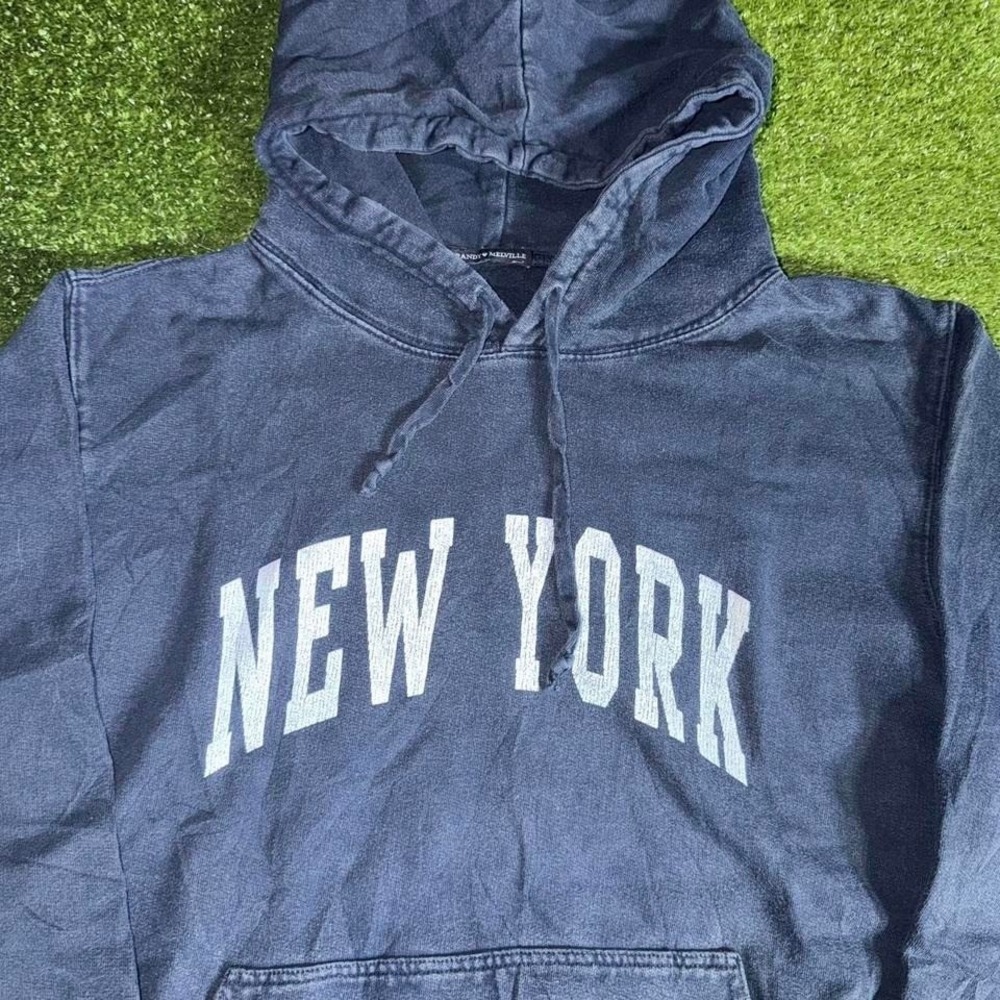 Brandy Melville New York Hoodie Navy Blue Y2K Oversized Sweatshirt Vintage - Picture 4 of 7